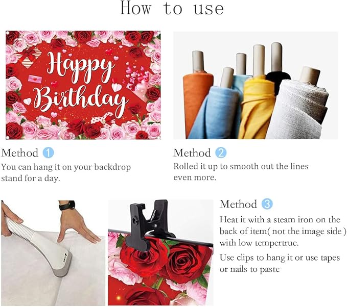 Rose Happy Birthday Backdrop for Women Red Pink Floral Birthday Photography Background Girl Flower Party Decorations Banner Booth Props (7x5FT(82 x 59 inch))