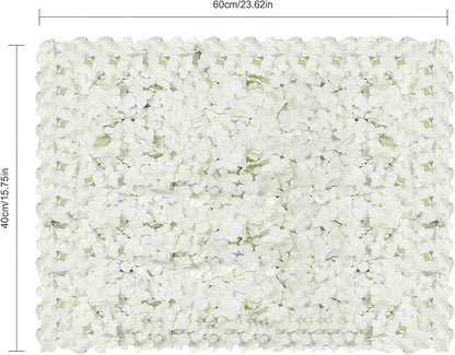 Flower Wall Panels, 10Pcs Artificial Flower Wall 3D Flower Wall Backdrop White Silk Rose Floral Decorative Faux Flower Wall Background for Wedding Home (White,15.7 * 23.6 in)