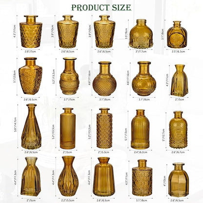 Glass Bud Vases Set of 20, Small Flower Vase in Bulk for Centerpieces, Mini Vintage Amber Vases for Rustic Wedding Vintage Home Table Decor