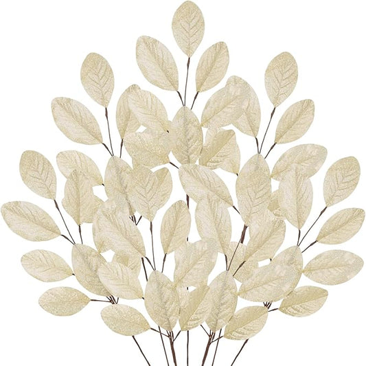 Briful Champagne Magnolia Leaves Branches, 6 Pack 28.7in Faux Magnolia Leaves Stems Artificial Christmas Greenery Branches for Xmas Home Vase Floral Arrangement