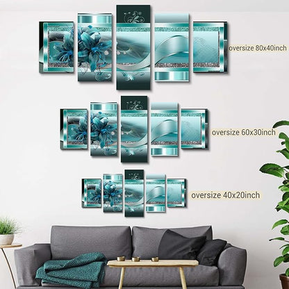 LUDUHU Turquoise Orchid Flowers Canvas Print - Abstract Green Floral Poster, Blue Wall Art Painting Decor for Home Decoration Artwork Picture Bedroom Green Floral (A,Oversize 60x30inch)