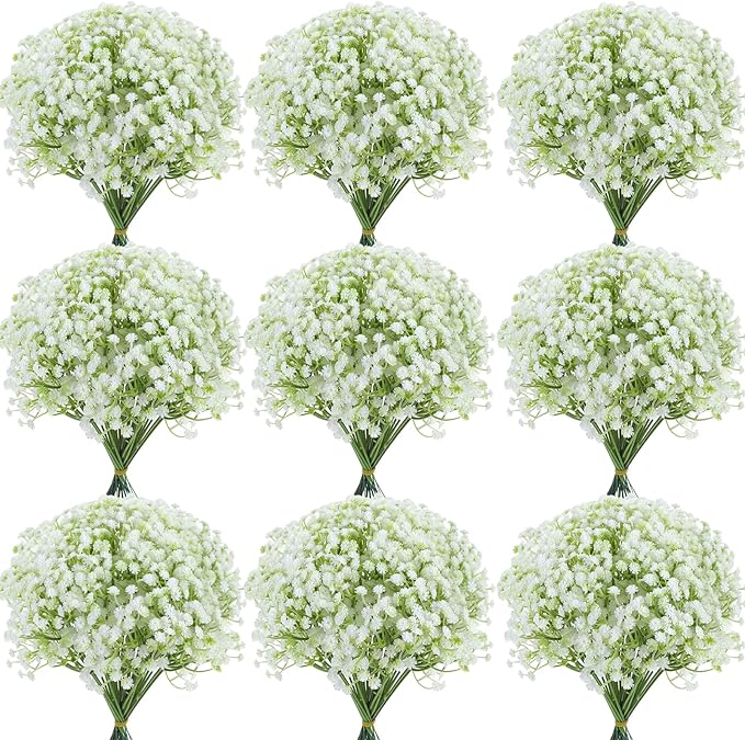 150PCS Babys Breath Artificial Flowers, Bulk Faux Baby Breath Flower Babys Breaths White Gypsophila Real Touch Wedding Flower Bouquet for Wedding Party Bouquet Garden Home Decor-11.81inches