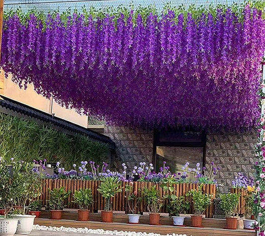 Artificial Flowers Hanging Flowers, Fake Garland Silk Vines Rattan String Decor for Home Wedding Arch Wall Garden Greenery Bedroom Outdoor Office Party Decoration (12, Purple)