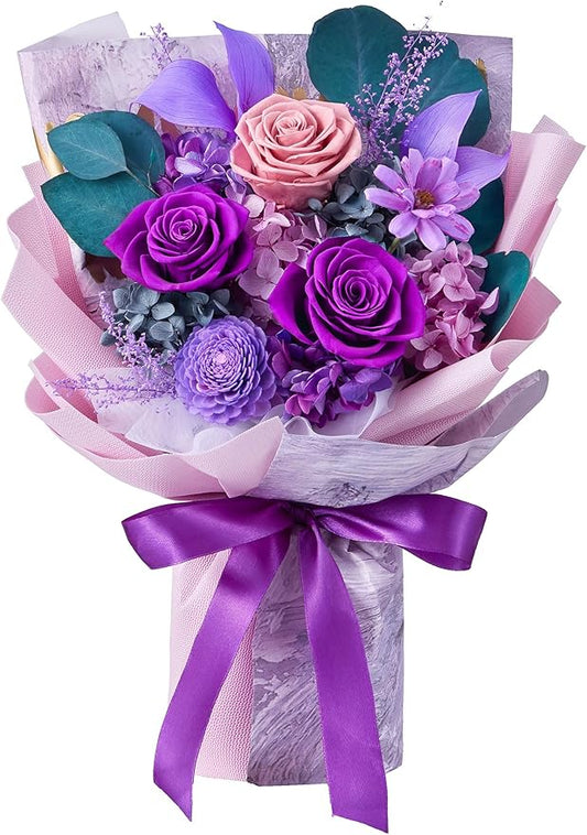Eterfield Flowers for Delivery Prime, Forever Flowers Bouquet, Preserved Roses and Purple Flowers Birthday Gifts for Her Women Wife Mom Grandma Graduation Valentine's Day Mother's Day