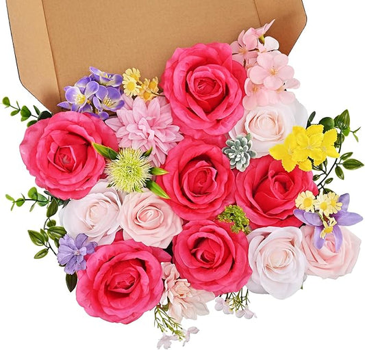 Artificial Flowers, Fake Flowers, 30Pcs Silk Flowers with Stem for DIY Flower Box Wedding Bouquet Centerpieces Shower Party Floral Arrangement Décor (Rosa Red)