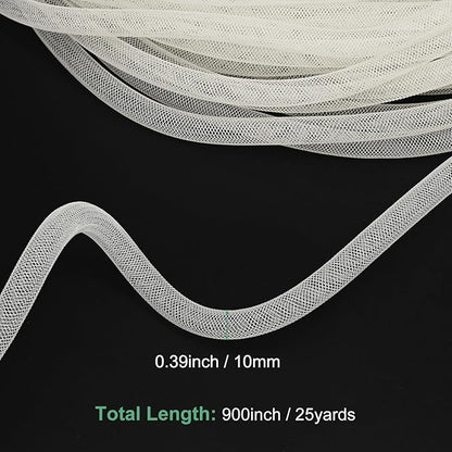 Mesh Tube Ribbon 25 Yards, 10mm Elastic Fabric Ribbons Mesh Tubing for Crafts/Gift Wrapping/Flower Bouquets/Wedding/Birthday/Holiday/Wreaths Christmas/Decoration[Natural White]