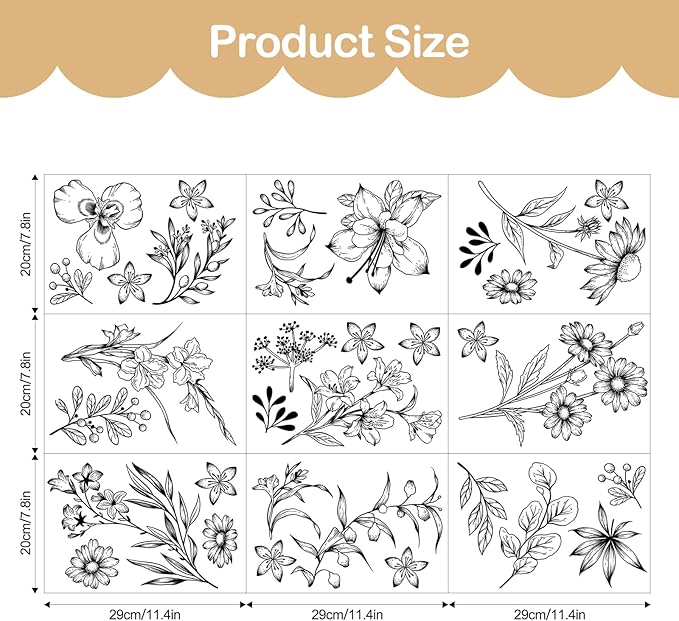 Tanlaby Sketch Black Flower Wall Decals, Garden Floral Wall Stickers Retro Wildflower Decal Peel and Stick Walll Art Decor for Bedroom Office Sofa TV Backdrop