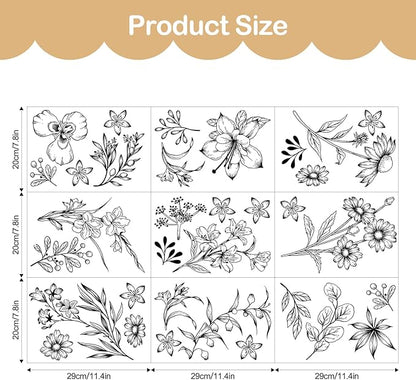 Tanlaby Sketch Black Flower Wall Decals, Garden Floral Wall Stickers Retro Wildflower Decal Peel and Stick Walll Art Decor for Bedroom Office Sofa TV Backdrop