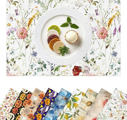 Placemats Set of 4 Waterproof Oilproof Table Mats Floral Pattern Washable Wipeable Heat Resistant Easy to Clean for Indoor Outdoor Party Kitchen Dining Table Decoration 12 * 18in