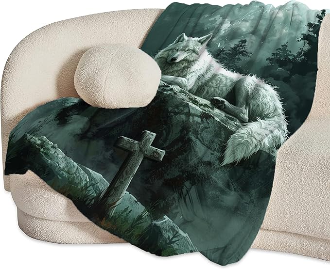 Wolf Christian Throw Blanket for Women Men Adults - Soft Warm Cozy Fleece for Couch Sofa Bed - Wolf Gifts and Decor - 60"x50"