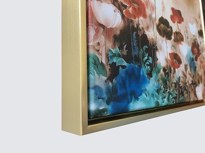Wieco Art Framed Wall Art Blooming Poppies Canvas Prints Wall Art Colorful Flowers Pictures Paintings for Living Room Bedroom Bathroom Home Decorations Floral Giclee Artwork