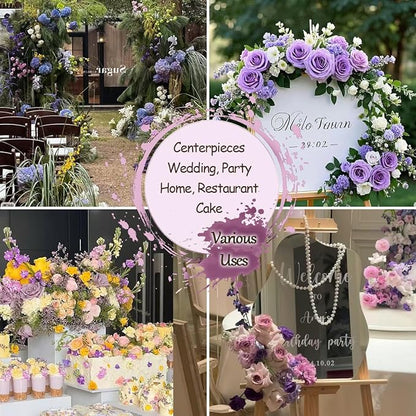 Dusty Purple Artificial Flowers Combo Box Set Silk Dahlia Roses with Stems Lilac Lavender DIY Bridal Wedding Bouquets Cake Top Fake Floral Arrangements Baby Shower Party Table Centerpieces Home Decor