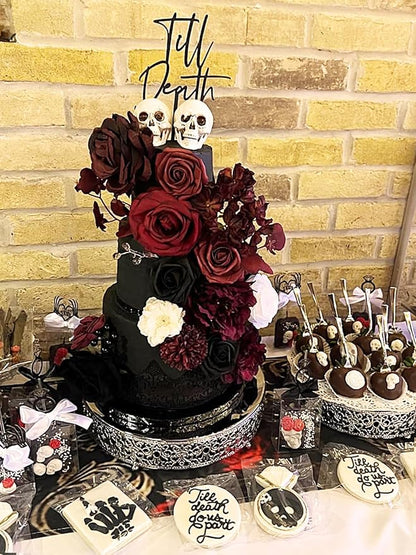 Roses Artificial Flowers Burgundy Fake Flower Bulk with Stems for DIY Wedding Bouquet Bridal Baby Shower Centerpiece Table Decorations Silk Faux Floral Arrangements Party Home Decor Red Black