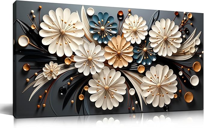 Large Wall Art for Living Room Bedroom Home Office Gold Flower Pictures Wall Art Modern Floral Artwork Framed Wall Decor Canvas Prints 20x40 In