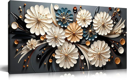 Large Wall Art for Living Room Bedroom Home Office Gold Flower Pictures Wall Art Modern Floral Artwork Framed Wall Decor Canvas Prints 20x40 In