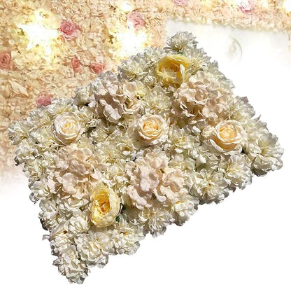 6 Pack Artificial Flower Wall Panels 24" x 16" Flower Wall Panel Wall Backdrop Faux Hydrangea and Rose Flower Backdrop Panels for Flower Wall Decor Wedding Party Event Decoration (6 PCS, Khaki)