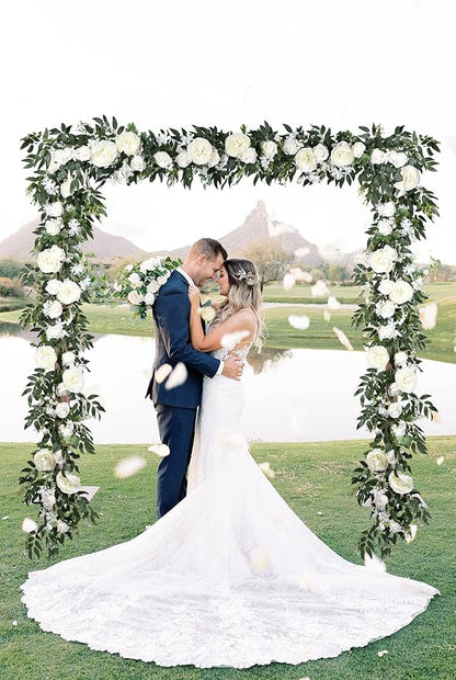 Lvydec 2 Pack Artificial Peony Flower Garland - 6ft Silk Peony Vine Willow Leaves Garland White Arch Flower Vine for Wedding Party Table Decoration (White)