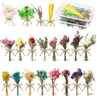 Chengu 20 Pcs Mini Dried Flowers Bouquets Natural Gypsophila Don't Forget Me Bouquets Dry Flower Leaves Dried Embossing Flower Plant Stem Bunch for Vase DIY Wedding Decoration Crafts Photo Props