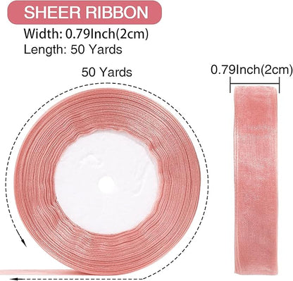 3/4 Inch x 50 Yards Sheer Organza Ribbon Chiffon Ribbon for Gift Wedding Flower Bouquet Wrapping Decorations Crafts (Rose Gold)