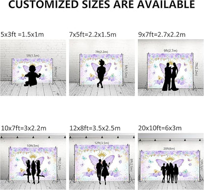 Renaiss 12x8ft Happy Birthday Backdrop Purple Butterfly Flowers Gold Crown Photography Background Daughter Girl Princess Birthday Party Decor Dessert Table Banner Portrait Selfie Group Photo Props