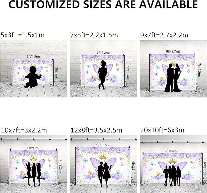 Renaiss 8x6ft Happy Birthday Backdrop Purple Butterfly Flowers Gold Crown Photography Background Daughter Girl Princess Birthday Party Decor Dessert Table Banner Portrait Selfie Group Photo Props
