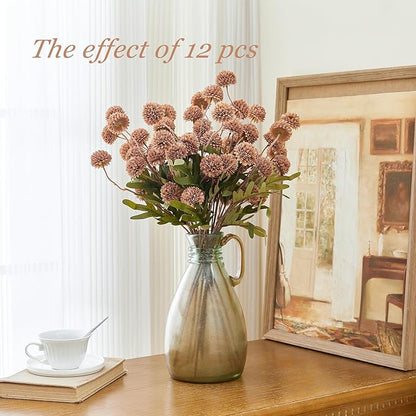 SITUMEIZI Taupe Pompon Mum Artificial Flowers Taupe Faux Silk Mums Mini Chrysanthemum with Stems 6Pcs for DIY Wedding Centerpieces Floral Arrangements