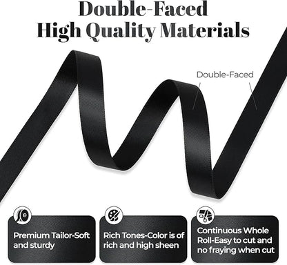 Black Satin Ribbon, Double Faced 3/8 Inch X 50 Yards Black Ribbon, Premium Satin Ribbon for Gift Wrapping, Crafts, Hair Bow Making, Sewing, Flower Bouquet, Wedding Party Decor