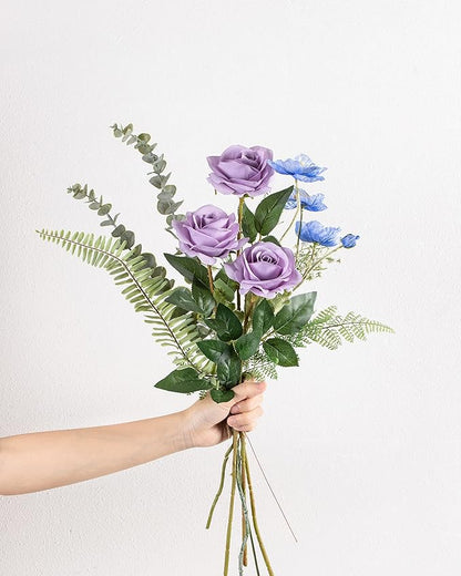 DuHouse 10pcs Silk Roses Artificial Flowers Fake Rose for Arrangement Wedding Party Home Decoration (Lilac)