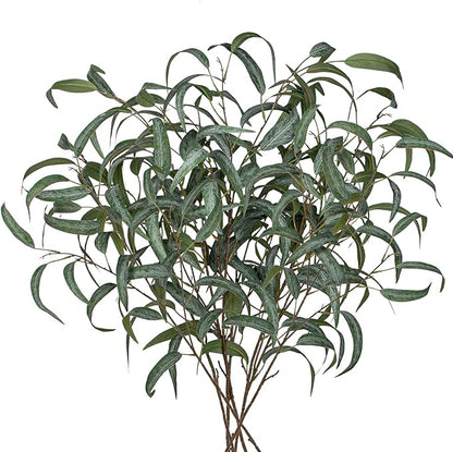 Faux Eucalyptus Stems - 34' Long Fake Salix Leaves 6 Pcs Artificial Greenery Stems for DIY Bouquet Arrangements, Centerpieces, Shower Decorations