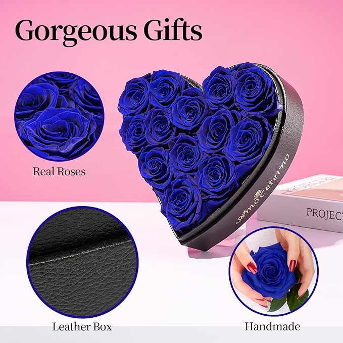Flower, Forever Roses in A Box, Fresh Flowers, Birthday Gifts for Her, Women, Mom, Girlfriend, Wife, Grandma,Blue Forever Rose