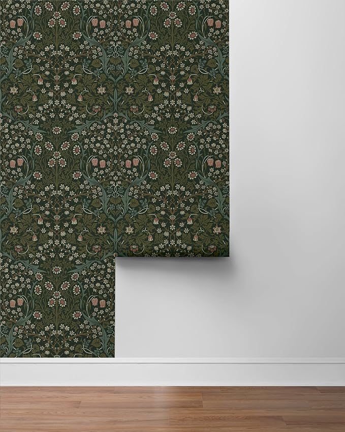 NextWall Seabrook Designs Victorian Garden Floral Vintage Prepasted Wallpaper (Greenery)