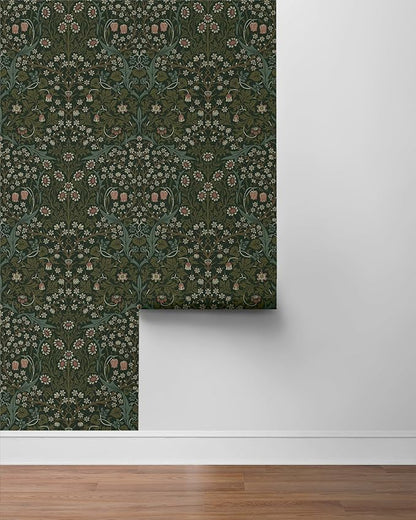 NextWall Seabrook Designs Victorian Garden Floral Vintage Prepasted Wallpaper (Greenery)