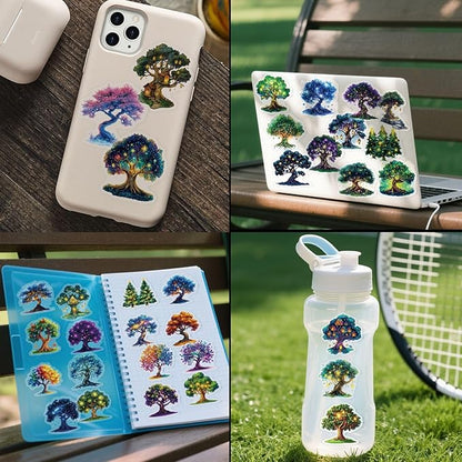 50 Pcs Magic Tree Stickers, Transparent PET Waterproof Decals, Cartoon Aesthetic Stickers for Water Bottles, Laptops, Scrapbooks, Journals, Planners - DIY Craft Supplies Gift