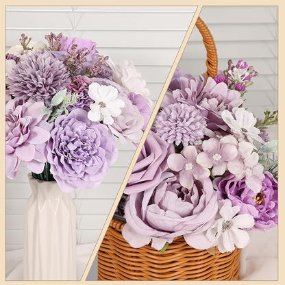 Artificial Flowers Combo Purple Rose Hydrangea Fake Flowers with Stem for DIY Wedding Bouquets Centerpieces Arrangements Bridal Baby Shower Home Decor