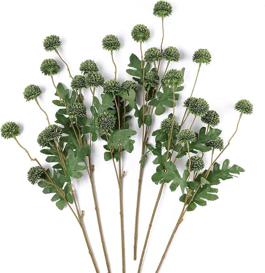 mizii 6Pcs Green Fake Silk Pompon Mum Artificial Flowers Bulk Small Faux Chrysanthemums with Stems Realistic Floral Decorations for Wedding DIY Bouquet Centerpieces Shower Vase Home Decor (Green)
