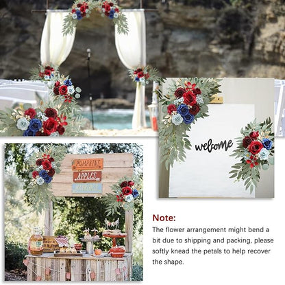 Burgundy Blue Wedding Arch Flowers, Faux Flower Swag Set of 2, Burgundy Floral Swag for Wedding Arch Welcome Signs, Reception Ceremony Signs Decor