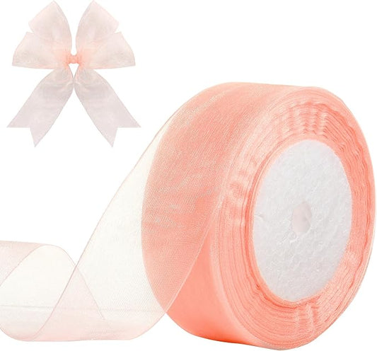 1-1/2 Inch x 50 Yards Sheer Organza Ribbon Chiffon Ribbon for Gift Wedding Flower Bouquet Wrapping Decorations Crafts (Pink)
