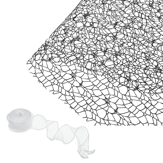 PATIKIL Flower Wrapping Mesh Paper, 15ft Floral Bouquet Craft Packaging Hollow Net Yarn with Ribbon for Flowers Gift Packaging, Black