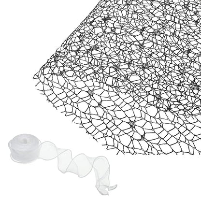 PATIKIL Flower Wrapping Mesh Paper, 15ft Floral Bouquet Craft Packaging Hollow Net Yarn with Ribbon for Flowers Gift Packaging, Black