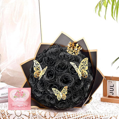 Waipfaru 24 Pcs Glitter Roses Bouquet, DIY Fake Flowers Bouquet, Artificial Black Rose Bouquet for Valentines, Mothers Day Gifts, Anniversary, Engagement, Wedding