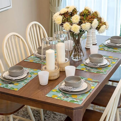 Lemon Linen Placemats Set of 6 Summer Tropical Fruits Floral Placemats for Indoor Outdoor Party Home Desktop Kitchen Dining Room Decor 12x18 Inch