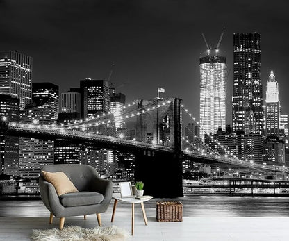 PYFFYP- Black City Night Wallpaper murals for Living Room(Not Peel and Stick)