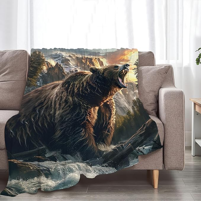 Bear Blanket Throw for Cabin Decor - Soft Warm Cozy Fleece for Girls, Boys, Men, Women, Kids, Adults - Couch, Sofa, Bed - 50"x40"