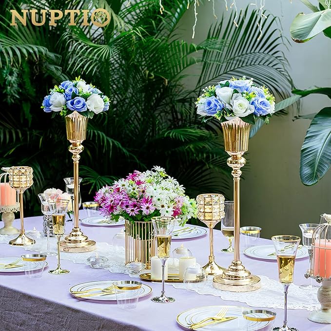 NUPTIO Centerpiece Vase Gold Wedding: 2 Pcs 21.5" Tall Metal Trumpet Vases for Table Decorations Gold Flower Stand for Party