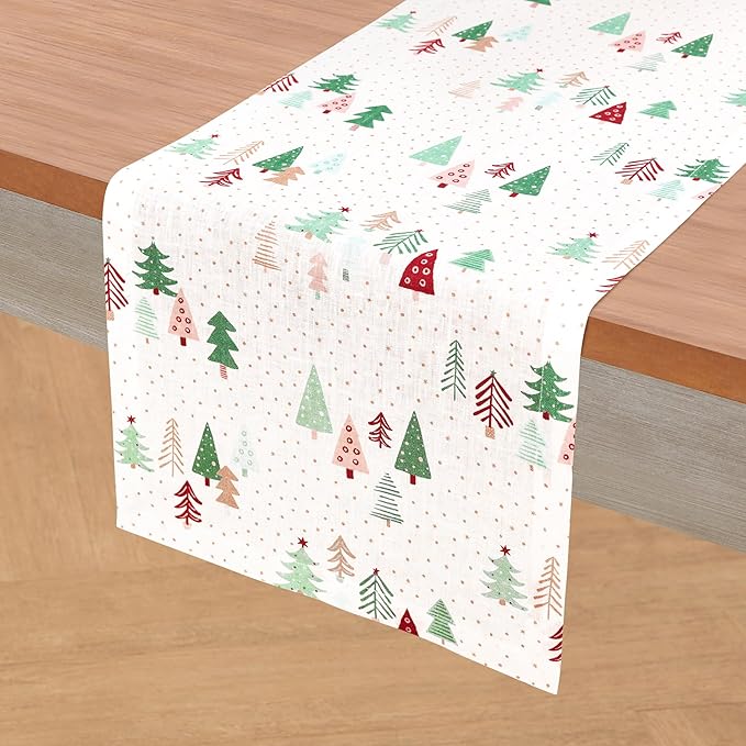 Solino Home Christmas Table Runner 132 Inches Long - 100% Pure Linen Print Table Runner 14 x 132 Inch - Handcrafted and Machine Washable - Modern Christmas, New Year