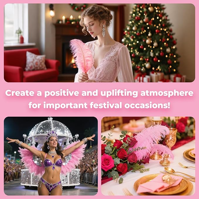 Piokio 20pcs Pink Ostrich Feathers 10-12 inch (25-30cm) Bulk Feathers for Home Decoration and DIY Clothes Decoration, Gatsby Decorations