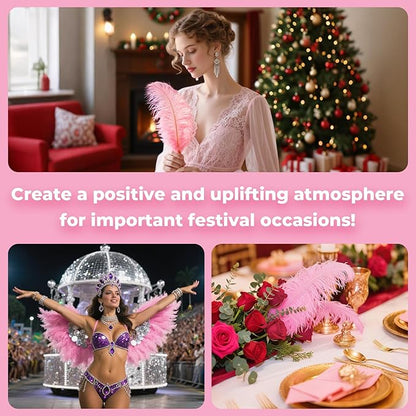 Piokio 20pcs Pink Ostrich Feathers 10-12 inch (25-30cm) Bulk Feathers for Home Decoration and DIY Clothes Decoration, Gatsby Decorations