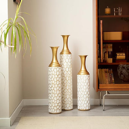 Floor Vases, Tall Home Decor Metal Vase Set of 3 Large Glazed Decorative Vases for Wedding Decor, Elegant Modern Flower Holder for Living Room, Entryway, Hallway, Dining Room
