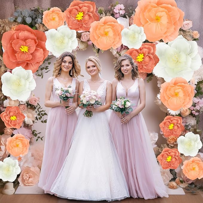 Giant Paper Flowers Artificial Large Paper Flower Decoration for Handcrafted Wall Backdrop Christmas Mexican Wedding Graduation Bridal Shower Birthday Party Supplies(Pink White,18 Pcs)