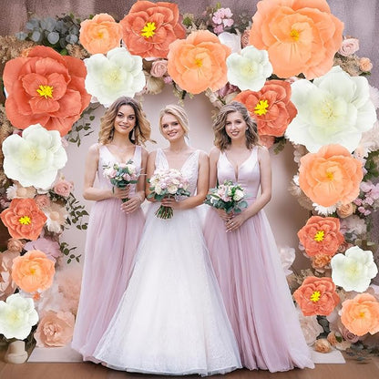 Giant Paper Flowers Artificial Large Paper Flower Decoration for Handcrafted Wall Backdrop Christmas Mexican Wedding Graduation Bridal Shower Birthday Party Supplies(Pink White,18 Pcs)